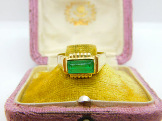 14ct Yellow Gold 2ct Columbian Emerald Band Ring Antique c1920 Art Deco