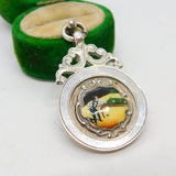 Sterling Silver & Enamel Snooker Player Fob Medal Antique 1935 Chester Deco