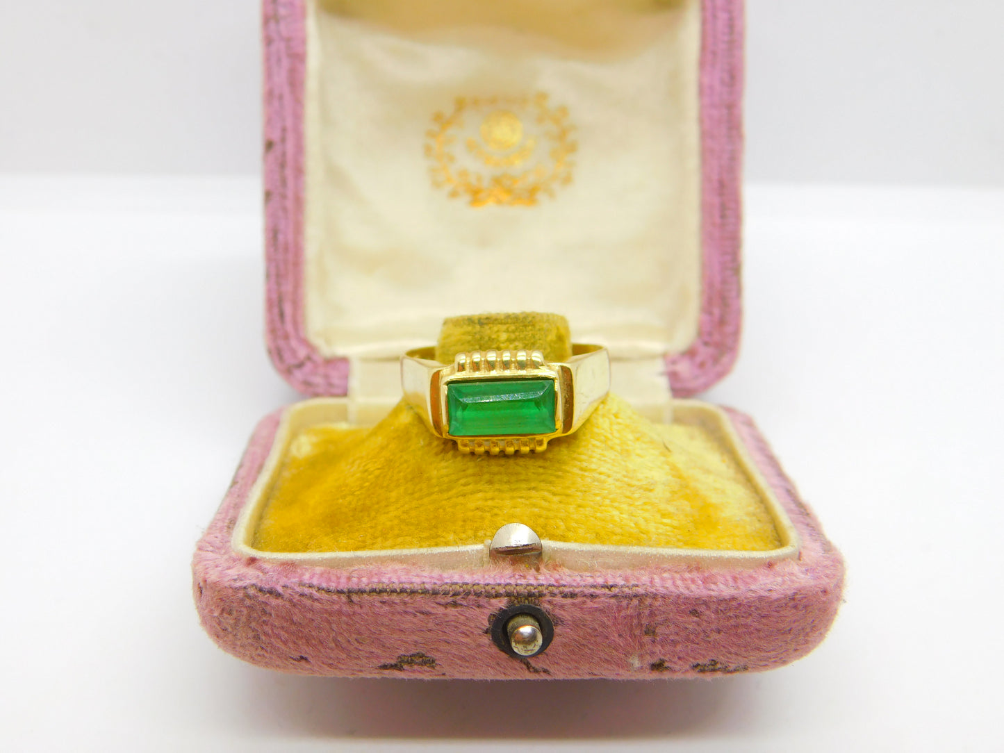 14ct Yellow Gold 2ct Columbian Emerald Band Ring Antique c1920 Art Deco