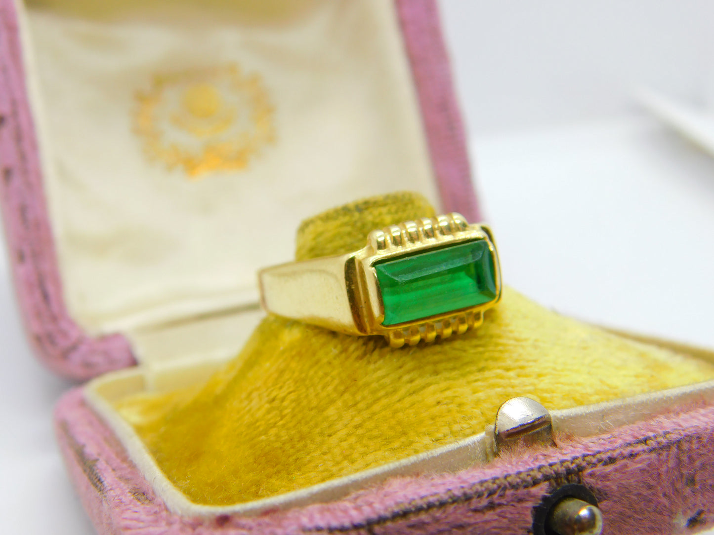 14ct Yellow Gold 2ct Columbian Emerald Band Ring Antique c1920 Art Deco