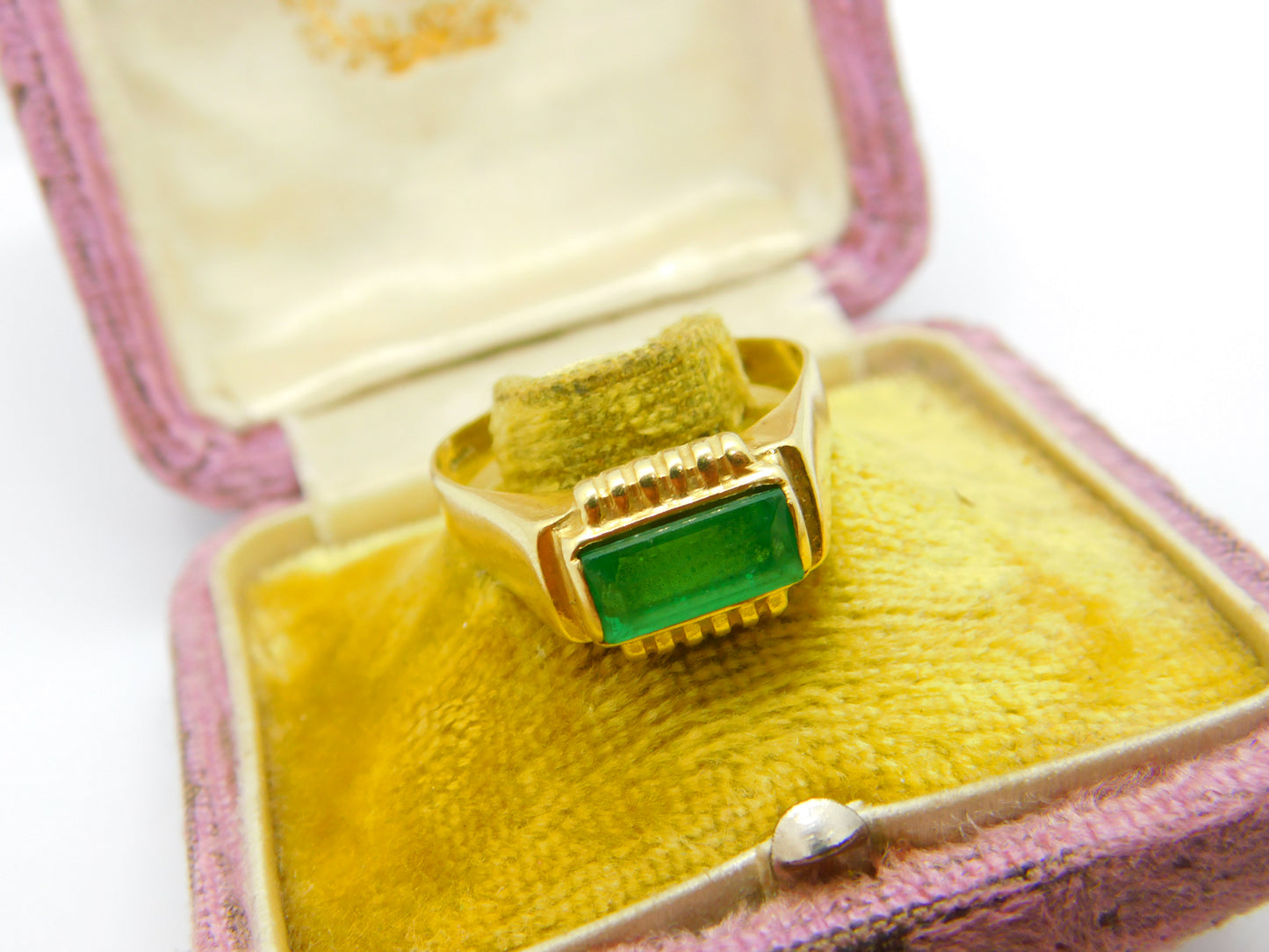 14ct Yellow Gold 2ct Columbian Emerald Band Ring Antique c1920 Art Deco