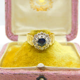 18ct Yellow Gold, Sapphire & 0.4ct Diamond Floral Cluster Ring Vintage 1995 London