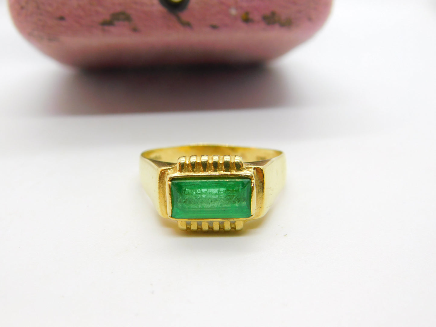 14ct Yellow Gold 2ct Columbian Emerald Band Ring Antique c1920 Art Deco