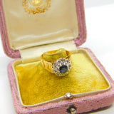 18ct Yellow Gold, Sapphire & 0.4ct Diamond Floral Cluster Ring Vintage 1995 London