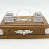 Sheaffer Sterling Silver Mounted Oak & Cut Crystal Inkpot Desk Stand Vintage