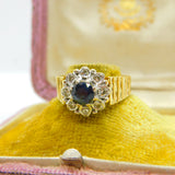 18ct Yellow Gold, Sapphire & 0.4ct Diamond Floral Cluster Ring Vintage 1995 London