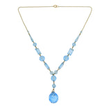 Edwardian 9ct Gold & Faceted Blue Glass Drop Pendant Necklace Antique c1910