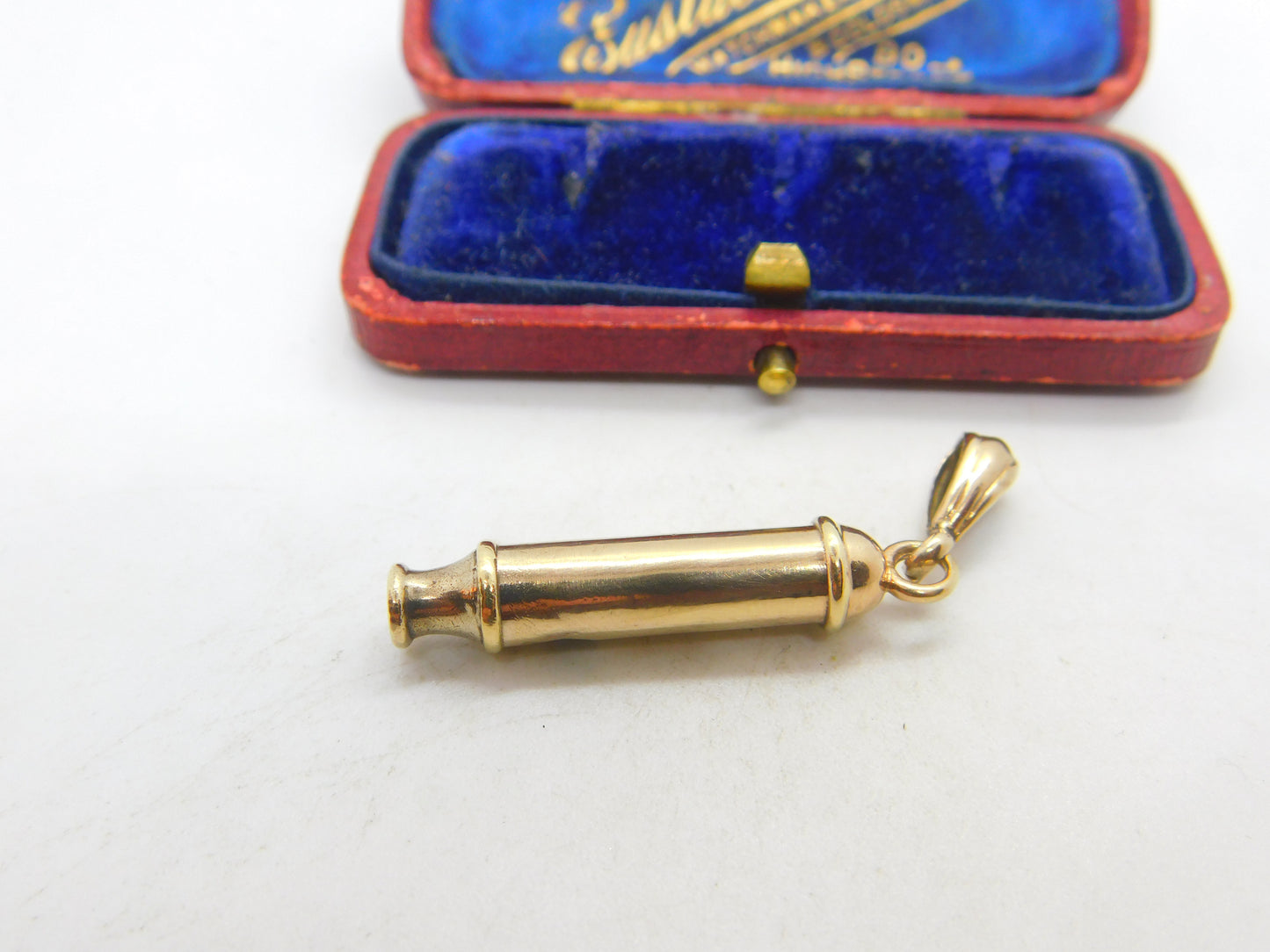 Edwardian 9ct Yellow Gold Rainway Whistle Charm or Pendant Antique c1910