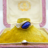 9ct Yellow Gold, Lapis Lazuli & Diamond Modernist Crossover Ring Vintage c1980