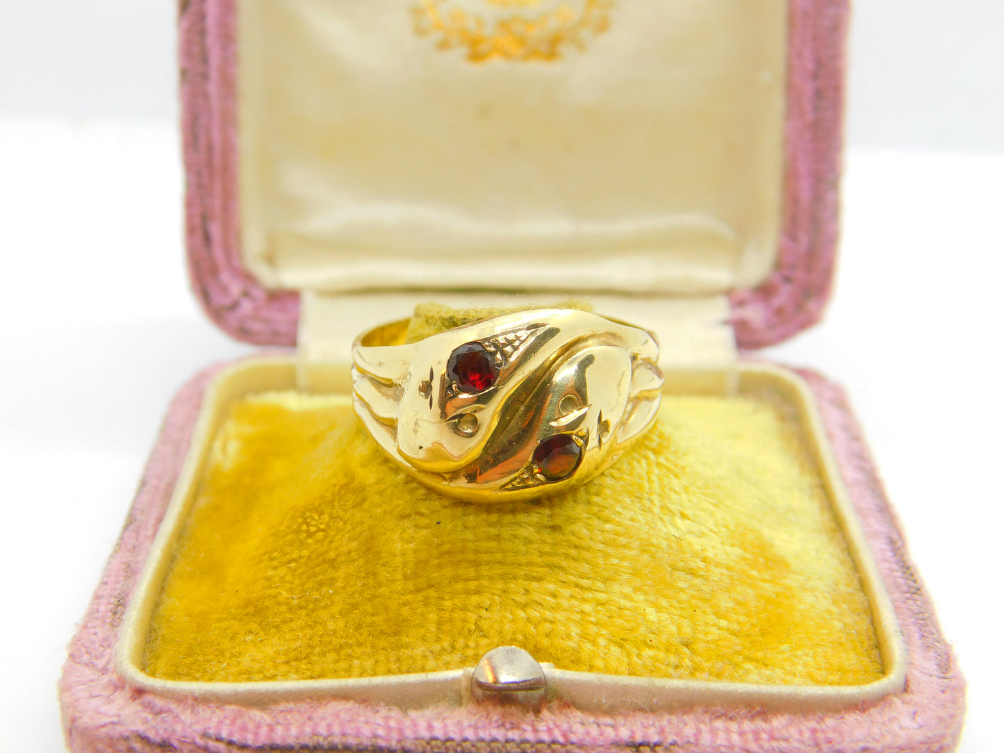 Victorian Style 9ct Gold & Garnet Snake or Serpent Crossover Ring Vintage 1964