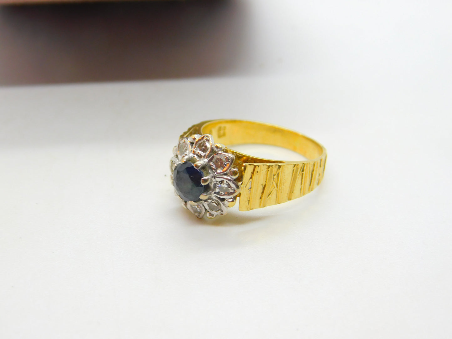 18ct Yellow Gold, Sapphire & 0.4ct Diamond Floral Cluster Ring Vintage 1995 London