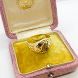 Victorian Style 9ct Gold & Garnet Snake or Serpent Crossover Ring Vintage 1964
