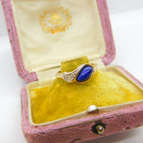 9ct Yellow Gold, Lapis Lazuli & Diamond Modernist Crossover Ring Vintage c1980