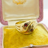 Victorian Style 9ct Gold & Garnet Snake or Serpent Crossover Ring Vintage 1964