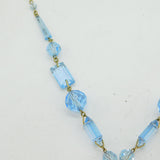 Edwardian 9ct Gold & Faceted Blue Glass Drop Pendant Necklace Antique c1910