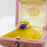 9ct Yellow Gold, Lapis Lazuli & Diamond Modernist Crossover Ring Vintage c1980