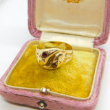 Victorian Style 9ct Gold & Garnet Snake or Serpent Crossover Ring Vintage 1964