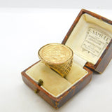 9ct Yellow Gold St. George Sovereign Style Coin Ring Vintage c1980 London