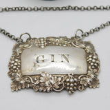 Victorian Sterling Silver Grape Pattern Gin Decanter Label 1858 Birmingham