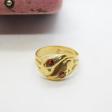Victorian Style 9ct Gold & Garnet Snake or Serpent Crossover Ring Vintage 1964