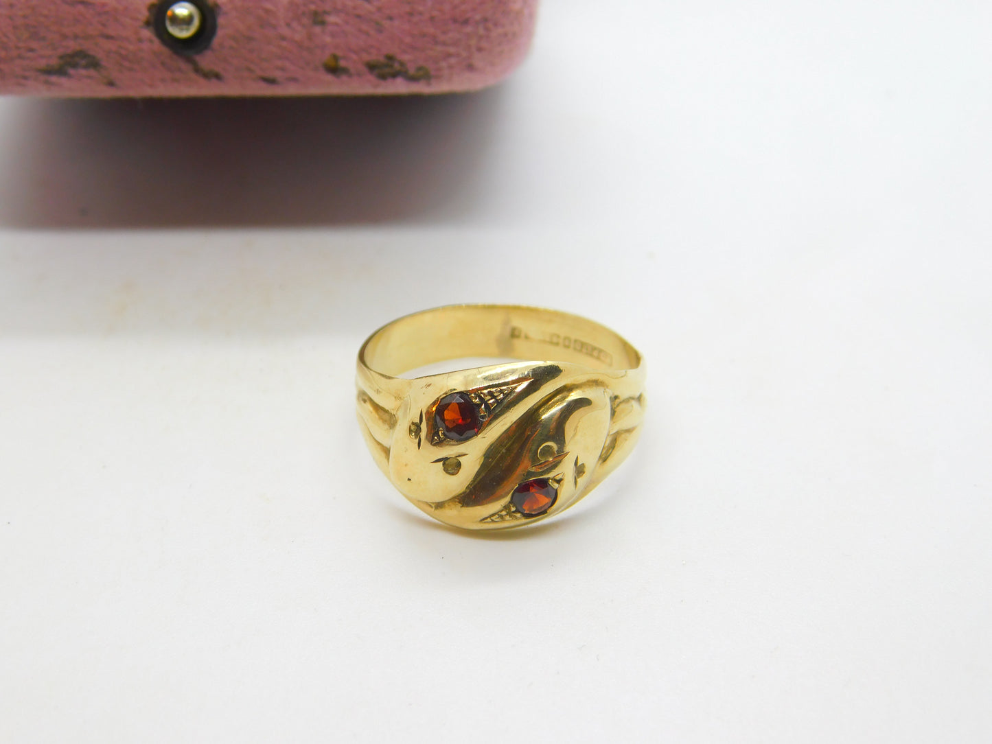 Victorian Style 9ct Gold & Garnet Snake or Serpent Crossover Ring Vintage 1964