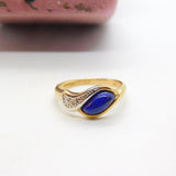9ct Yellow Gold, Lapis Lazuli & Diamond Modernist Crossover Ring Vintage c1980