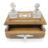Sheaffer Sterling Silver Mounted Oak & Cut Crystal Inkpot Desk Stand Vintage