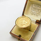 9ct Yellow Gold St. George Sovereign Style Coin Ring Vintage c1980 London