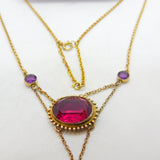 Edwardian 9ct Gold, Topaz & Amethyst Heart Form Drop Necklace Antique c1910