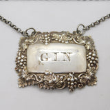 Victorian Sterling Silver Grape Pattern Gin Decanter Label 1858 Birmingham
