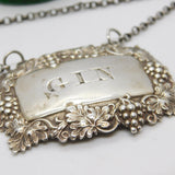 Victorian Sterling Silver Grape Pattern Gin Decanter Label 1858 Birmingham