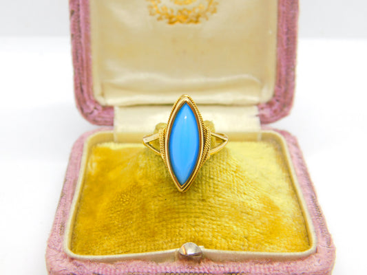 18ct Yellow Gold & Blue Turquoise Signet Ring Antique c1930 Art Deco