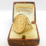 9ct Yellow Gold St. George Sovereign Style Coin Ring Vintage c1980 London