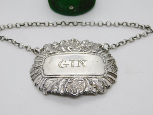 George III Sterling Silver Acorn Pattern Gin Decanter Label Antique 1818 London
