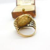 9ct Yellow Gold St. George Sovereign Style Coin Ring Vintage c1980 London