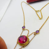 Edwardian 9ct Gold, Topaz & Amethyst Heart Form Drop Necklace Antique c1910