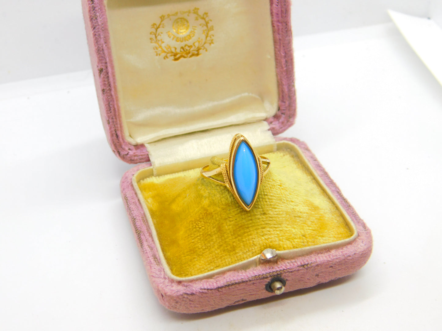 18ct Yellow Gold & Blue Turquoise Signet Ring Antique c1930 Art Deco