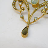 Edwardian 9ct Yellow Gold, Seed Pearl & Topaz Lavalier Brooch Antique c1910