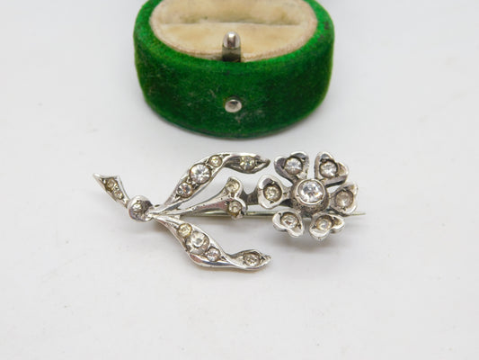 Victorian Sterling Silver & Paste Set Flower Sweetheart Brooch Antique c1890