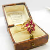14ct Yellow Gold, Ruby & Diamond Floral Cluster Ring Vintage c1970