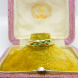 9ct Yellow Gold, Emerald & Diamond Crossover Band Ring Vintage c1980 Sheffield