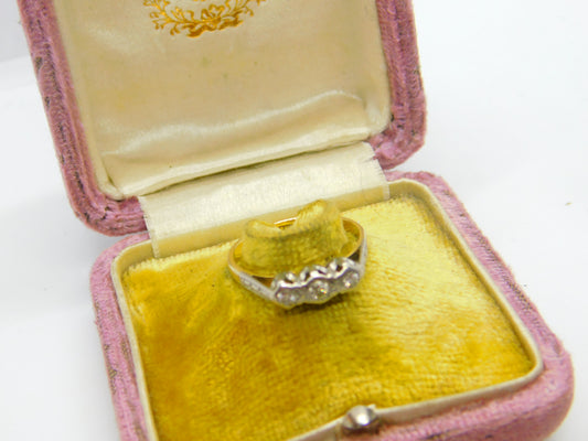 Victorian 18ct Yellow Gold & Three-Stone Diamond Ring Antique c1900