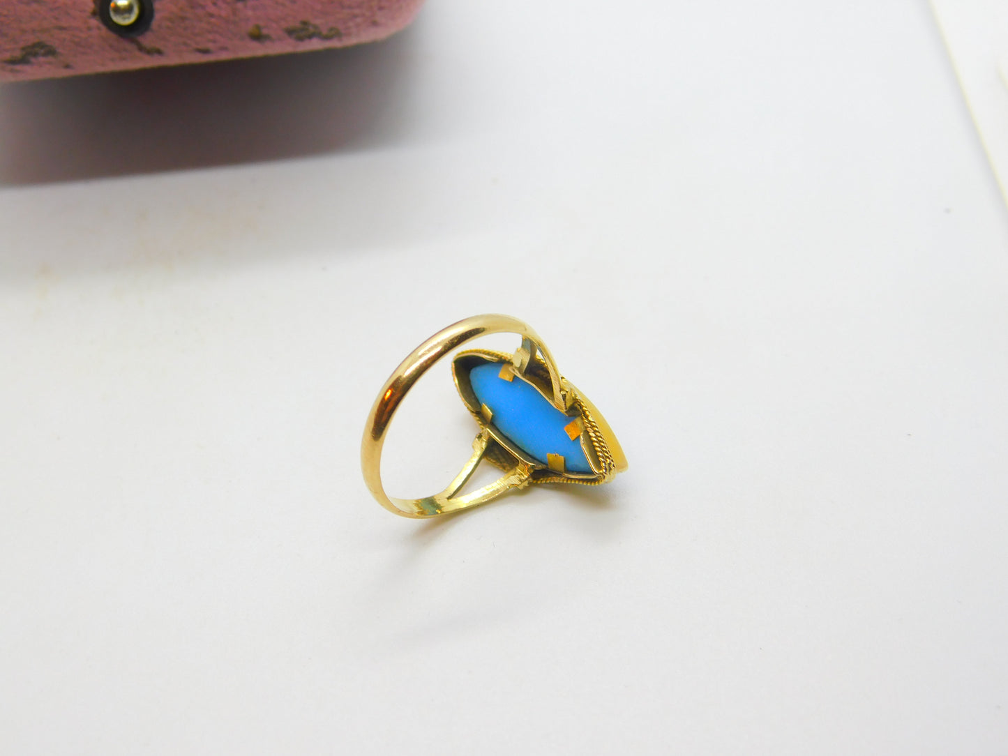 18ct Yellow Gold & Blue Turquoise Signet Ring Antique c1930 Art Deco