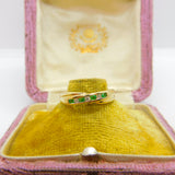 9ct Yellow Gold, Emerald & Diamond Crossover Band Ring Vintage c1980 Sheffield