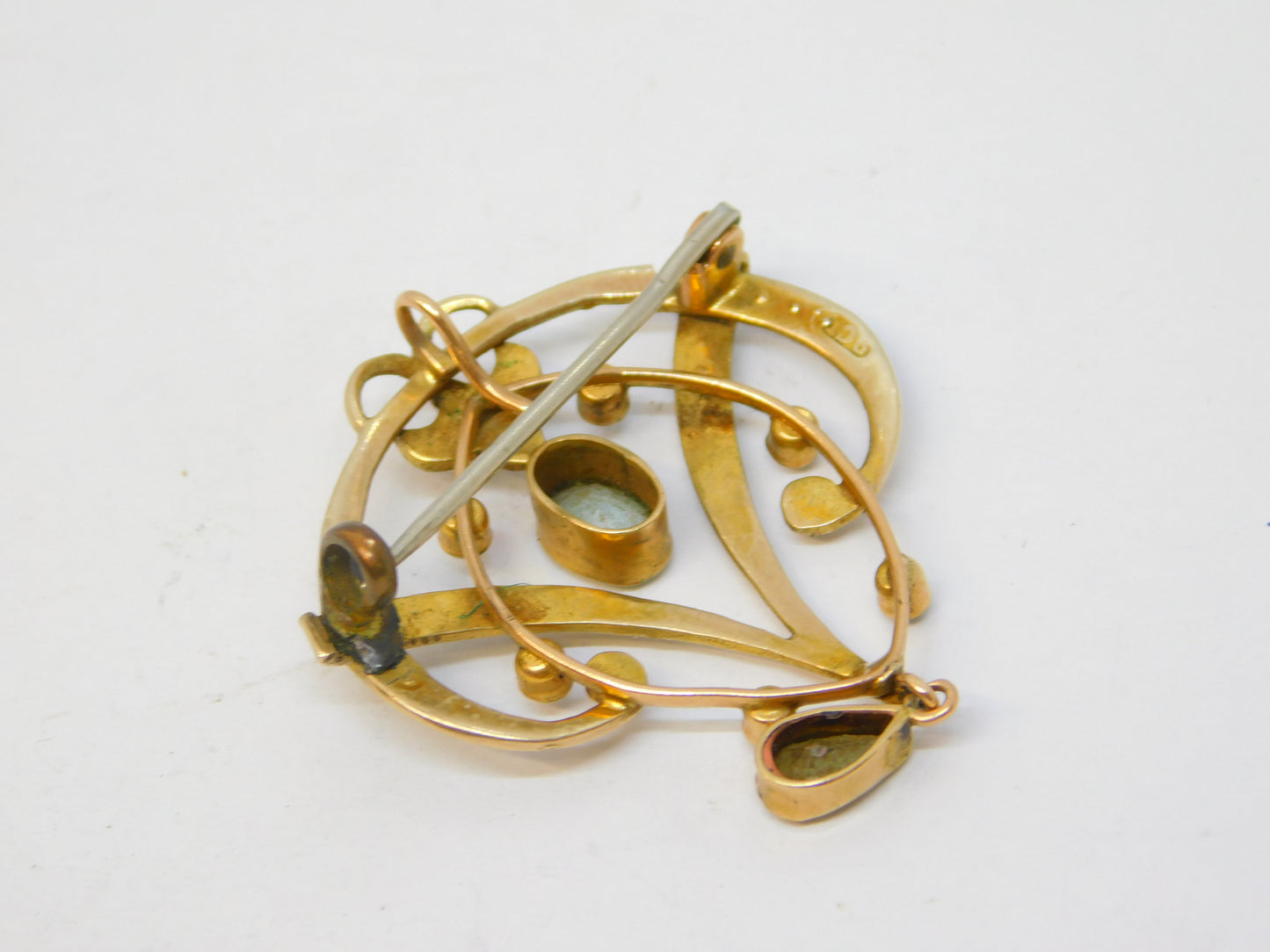 Edwardian 9ct Yellow Gold, Seed Pearl & Topaz Lavalier Brooch Antique c1910