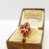 14ct Yellow Gold, Ruby & Diamond Floral Cluster Ring Vintage c1970