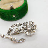 Victorian Sterling Silver & Paste Set Flower Sweetheart Brooch Antique c1890