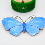 Edwardian Sterling Silver Guilloche Enamel Butterfly Brooch Antique c1910