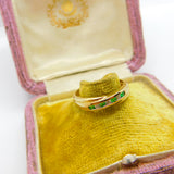 9ct Yellow Gold, Emerald & Diamond Crossover Band Ring Vintage c1980 Sheffield