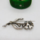 Victorian Sterling Silver & Paste Set Flower Sweetheart Brooch Antique c1890